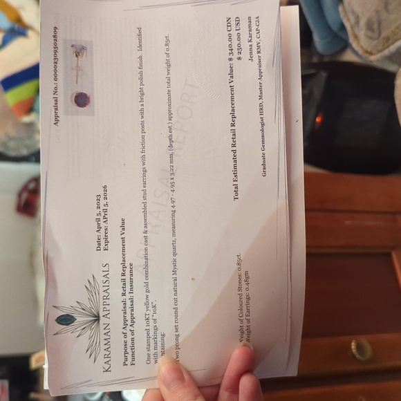 10k gold Mystic quartz earrings with appraisal - Picture 2 of 7